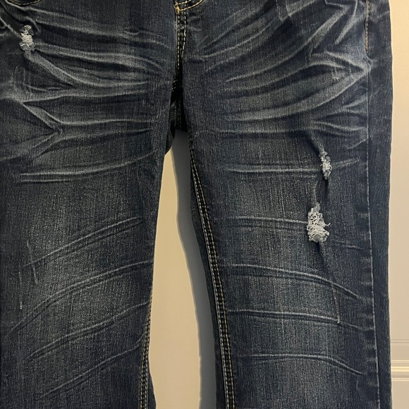 Twentyone Black Rue 21 Distressed Denim Jeans Womens 3/4 Slim Boot Double Button - Picture 4 of 9